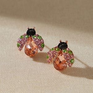 Pink and green ladybug earrings